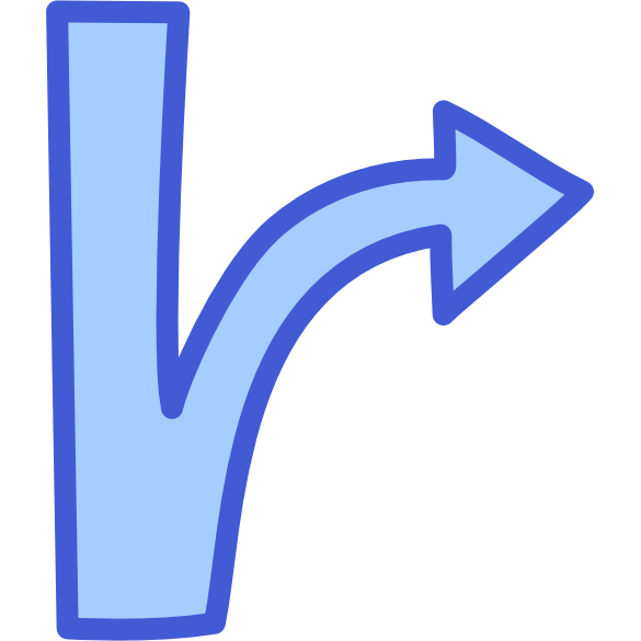 a straight blue line traveling up with an arrow branching off the bottom to point right.